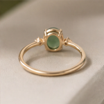 Oval Jade Cabochon Ring with Graduated Cubic Zirconia Shoulders in Gold Tone - Image 3