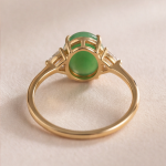 Oval Jade Three-Stone Ring with Trillion Cubic Zirconia in Yellow Gold Tone - Image 6