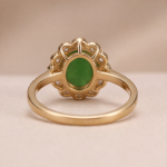 Oval Jade Cluster Ring with Scalloped Halo and Pave Band in Gold Tone - Image 8