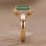 Emerald-Cut Jade Halo Ring with Baguette Shoulders in Yellow Gold Tone - Image 7
