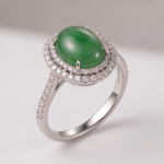 Oval Jade Double Halo Ring in Rhodium-Plated Sterling Silver