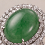 Oval Jade Double Halo Ring in Rhodium-Plated Sterling Silver - 图片 9