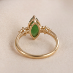 Marquise Jade Cabochon Ring with Cubic Zirconia Shoulders in Gold Tone - Image 4