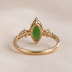 Marquise Jade Cabochon Ring with Cubic Zirconia Shoulders in Gold Tone - Image 8