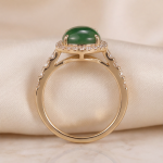 Pear-Shaped Jade Halo Ring with Pave Band in Yellow Gold Tone - Image 7