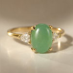 Oval Green Chalcedony Ring with Trillion Accents in Yellow Gold Tone - Image 7