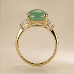 Oval Green Chalcedony Ring with Trillion Accents in Yellow Gold Tone - Image 6