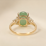 Oval Green Chalcedony Ring with Trillion Accents in Yellow Gold Tone - Image 4