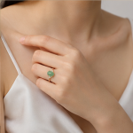 Oval Green Chalcedony Ring with Trillion Accents in Yellow Gold Tone - Image 5