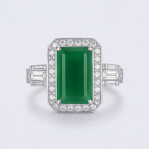 Emerald-Cut Green Agate Deco Ring in Rhodium-Plated Sterling Silver - Image 7
