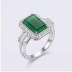 Emerald-Cut Green Agate Deco Ring in Rhodium-Plated Sterling Silver