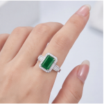 Emerald-Cut Green Agate Deco Ring in Rhodium-Plated Sterling Silver - Image 8