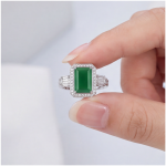 Emerald-Cut Green Agate Deco Ring in Rhodium-Plated Sterling Silver - Image 5