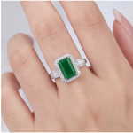 Emerald-Cut Green Agate Deco Ring in Rhodium-Plated Sterling Silver - Image 2