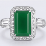 Emerald-Cut Green Agate Deco Ring in Rhodium-Plated Sterling Silver - Image 4