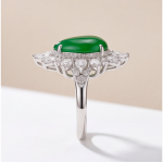 Pear Jade Cabochon Starburst Ring in Rhodium-Plated Sterling Silver - 图片 4