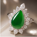 Pear Jade Cabochon Starburst Ring in Rhodium-Plated Sterling Silver - 图片 3