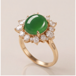 Oval Jade Cabochon Sunburst Cluster Ring in Yellow Gold Tone