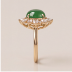 Oval Jade Cabochon Sunburst Cluster Ring in Yellow Gold Tone - 图片 3