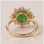 Oval Jade Cabochon Sunburst Cluster Ring in Yellow Gold Tone - 图片 6