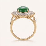 Oval Jade Ballerina Ring with Baguette Surround in Gold Tone - 图片 3