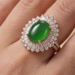 Oval Jade Ballerina Ring with Baguette Surround in Gold Tone - 图片 2
