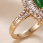 Oval Jade Ballerina Ring with Baguette Surround in Gold Tone - 图片 9