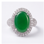 Oval Jade Double Halo Cocktail Ring in Rhodium-Plated Sterling Silver - Image 7