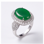 Oval Jade Double Halo Cocktail Ring in Rhodium-Plated Sterling Silver