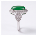 Oval Jade Double Halo Cocktail Ring in Rhodium-Plated Sterling Silver - Image 4