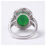 Oval Jade Double Halo Cocktail Ring in Rhodium-Plated Sterling Silver - Image 6