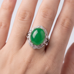 Vintage Filigree Jade Cocktail Ring in Rhodium-Plated Sterling Silver - Image 5