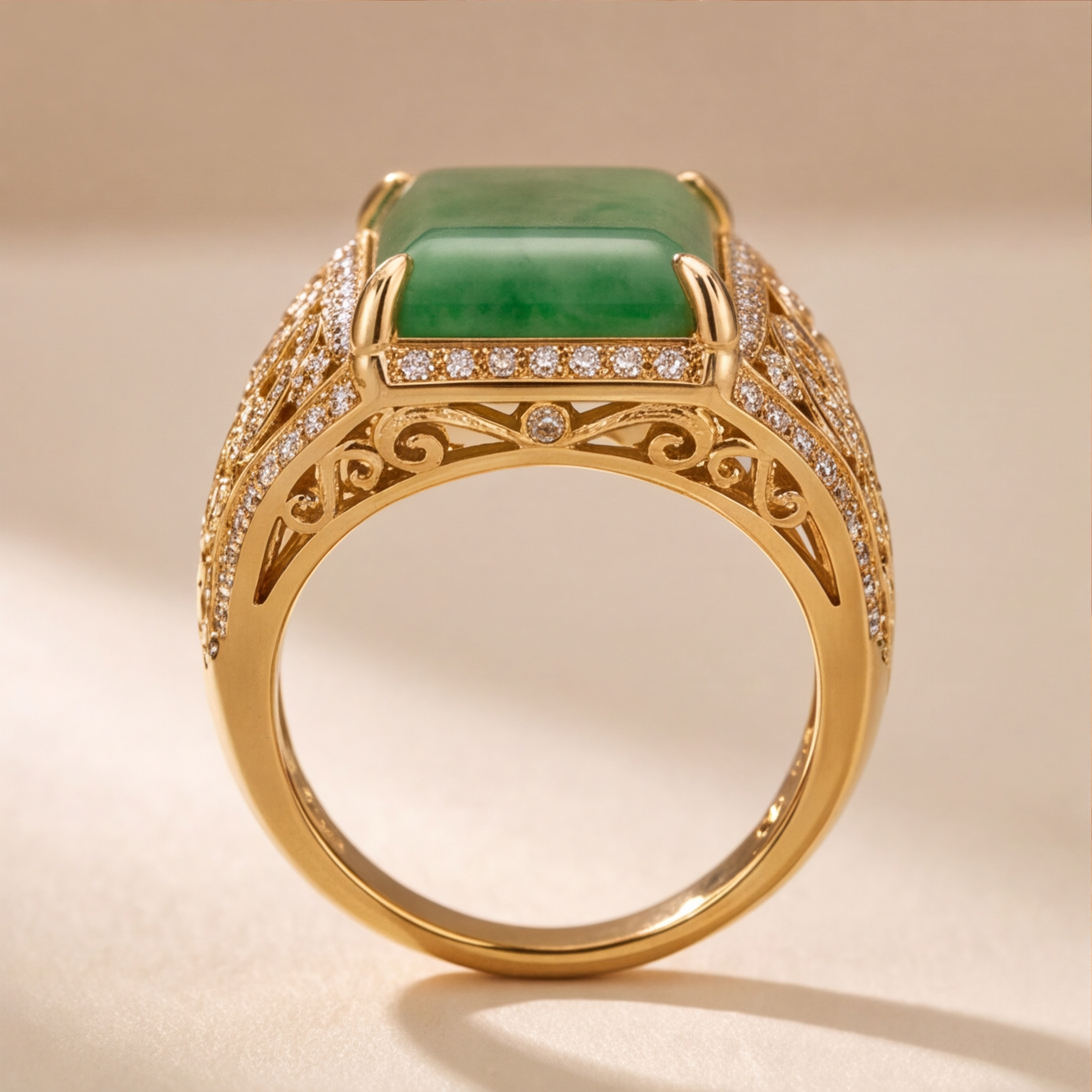 1786350048_dd948b5e-7 Emerald-Cut Jade Signet-Style Ring with Scrollwork in Gold Tone - Image 1