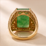 Emerald-Cut Jade Signet-Style Ring with Scrollwork in Gold Tone - Image 7