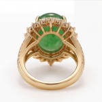 Oval Jade Cabochon Halo Ring with Split Pave Shoulders in Gold Tone - Image 7