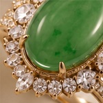 Oval Jade Cabochon Halo Ring with Split Pave Shoulders in Gold Tone - Image 10
