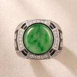 val Jade Deco Ring with Black Enamel Inlay in Rhodium-Plated Sterling Silver - Image 4