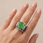 val Jade Deco Ring with Black Enamel Inlay in Rhodium-Plated Sterling Silver - Image 5