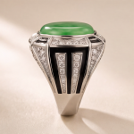val Jade Deco Ring with Black Enamel Inlay in Rhodium-Plated Sterling Silver - Image 3