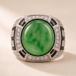 val Jade Deco Ring with Black Enamel Inlay in Rhodium-Plated Sterling Silver - Image 6
