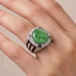 val Jade Deco Ring with Black Enamel Inlay in Rhodium-Plated Sterling Silver - Image 2