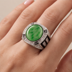 val Jade Deco Ring with Black Enamel Inlay in Rhodium-Plated Sterling Silver - Image 8