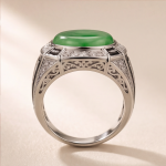 val Jade Deco Ring with Black Enamel Inlay in Rhodium-Plated Sterling Silver - Image 9
