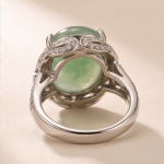 Large Oval Jade Ring with Pave Ribbon Scrolls in White Gold Tone - Image 4