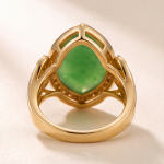 Marquise Jade Cabochon Ring with Pave Swirl Setting in Yellow Gold Tone - Image 4