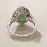 Oval Jade Cabochon Halo Ring with Split Shank in Rhodium-Plated Sterling Silver - Image 3