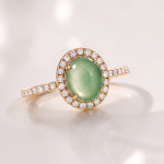 Oval Jade Halo Ring with Pave Band in Yellow Gold Tone - Image 7