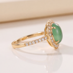 Oval Jade Halo Ring with Pave Band in Yellow Gold Tone - Image 4