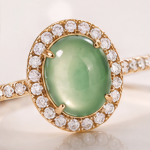 Oval Jade Halo Ring with Pave Band in Yellow Gold Tone - Image 3