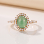 Oval Jade Halo Ring with Pave Band in Yellow Gold Tone - Image 6